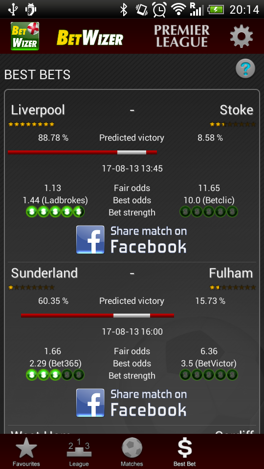 BetWizer Premier League Screen 2