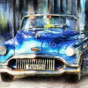 Blue car in Cuba by Daliana Pacuraru - Illustration Products & Objects