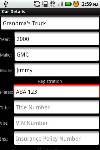 Android application My Car Info screenshort