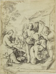 Fotoreproductie van de gravure Les copeaux door Hieronymus Wierix