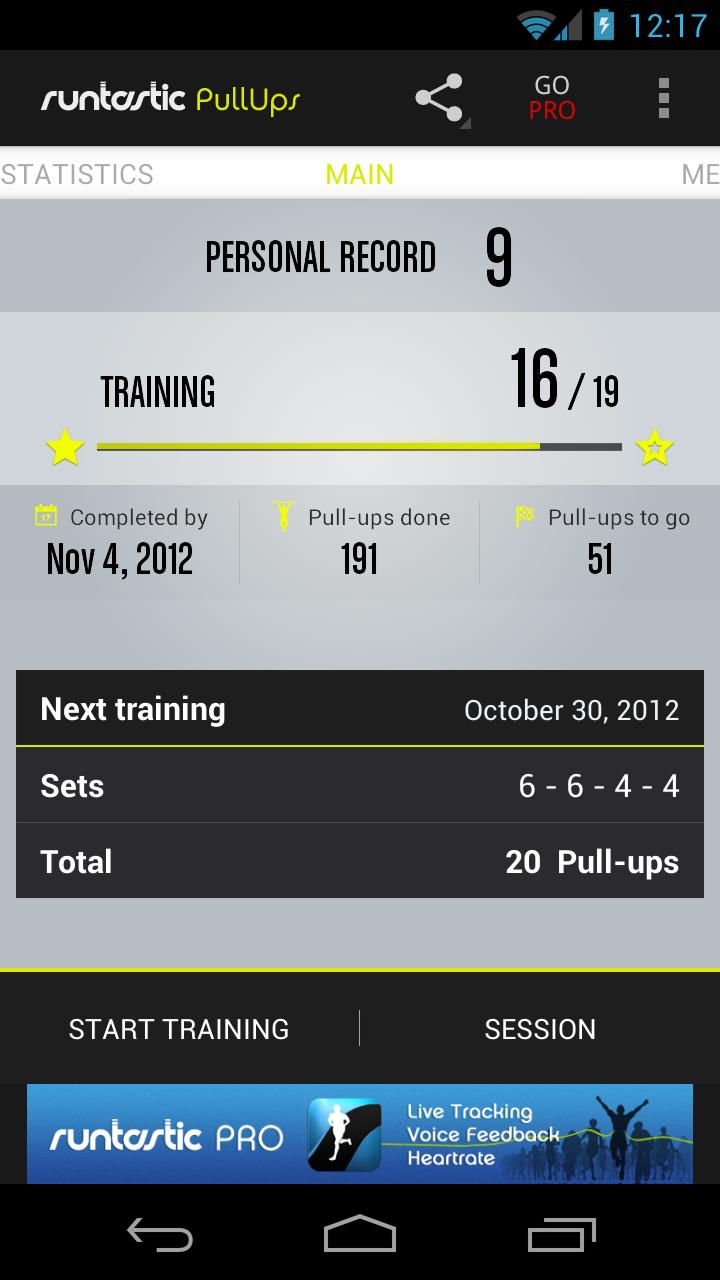 Runtastic Pull-ups Workout Screen 1