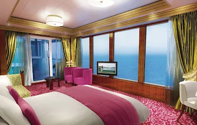 Enjoy calming ocean views when you wake up in your Garden Villa Master Bedroom aboard Norwegian Jewel.