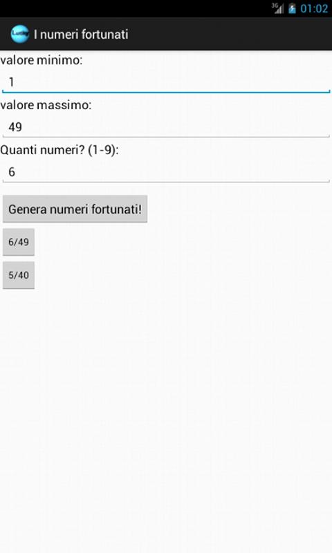 Android application Lucky numbers screenshort