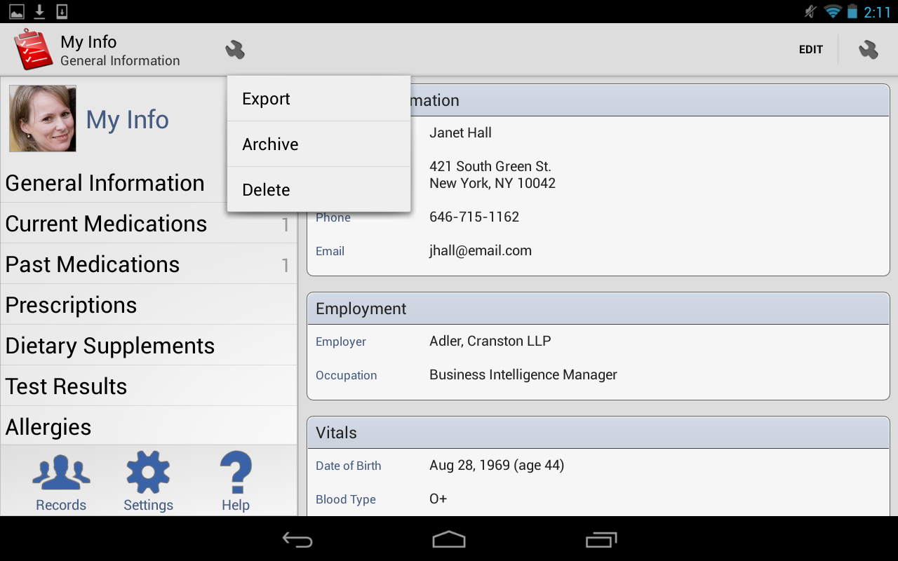 Personal Medical Records App