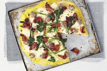 Polenta tart with sausage & broccoli