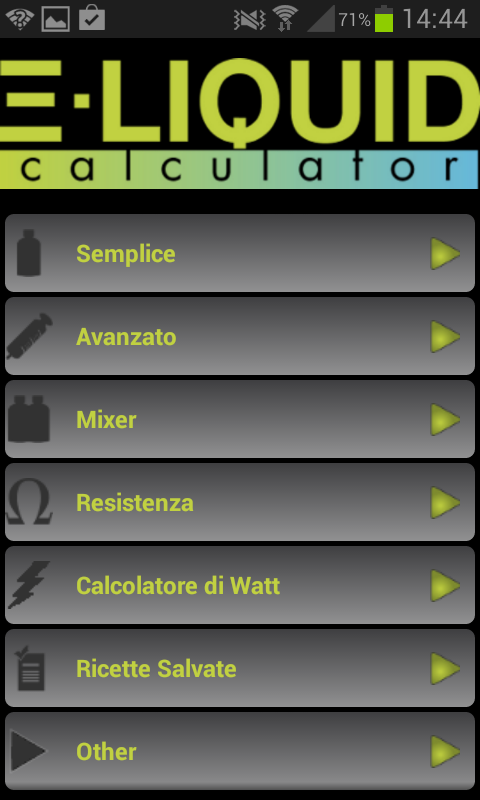 Android application E-Liquid Calculator NOADS screenshort