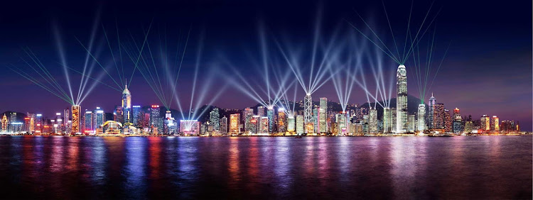 The Symphony of Lights laser show in Hong Kong.