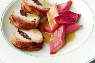 Pork with black pudding & roasted rhubarb