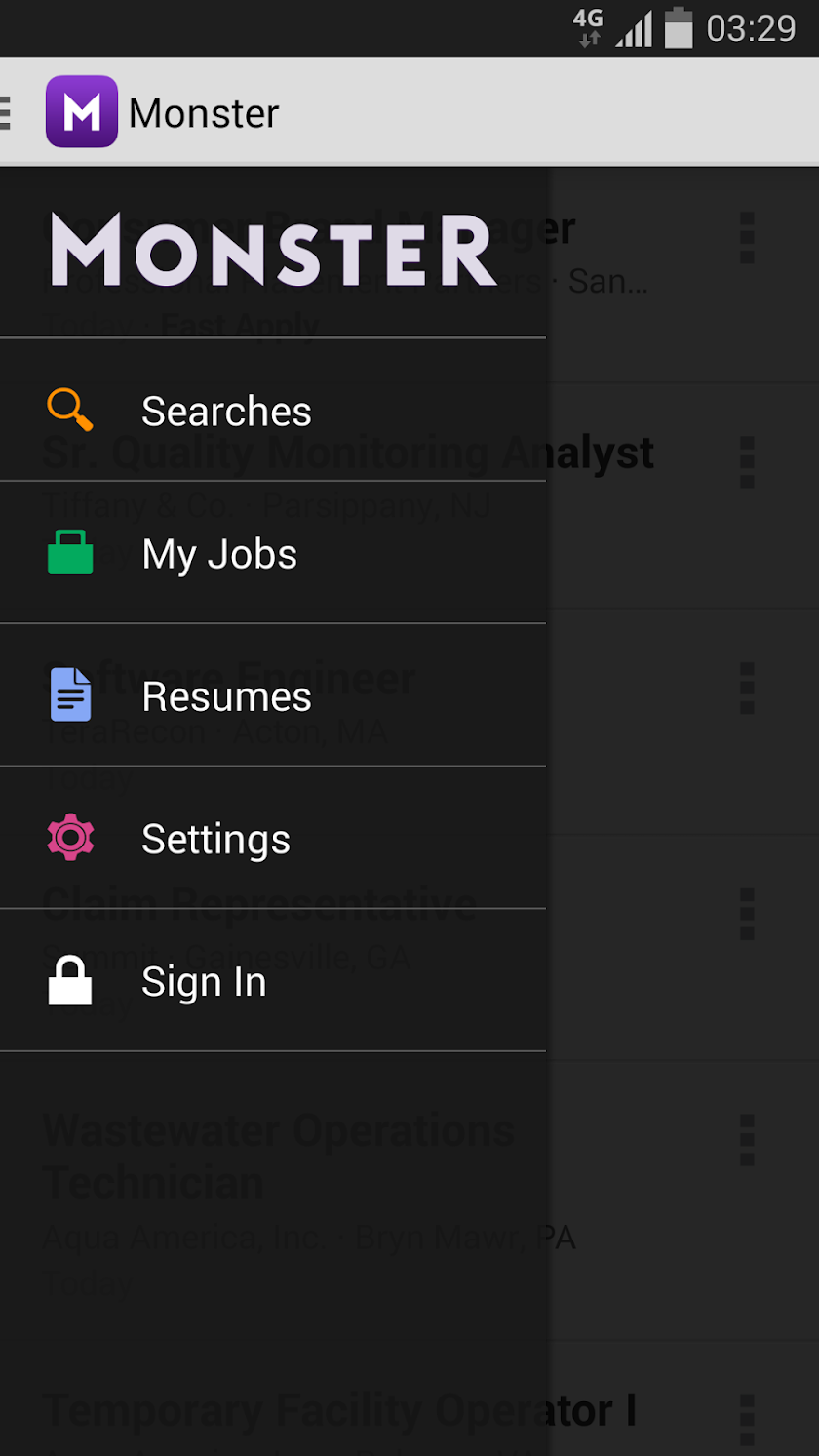 Monster Job Search Screen 2