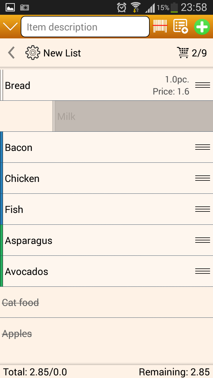Shopping List Screen 2