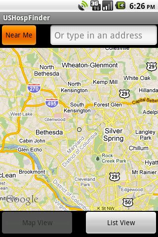 US Hospital Finder Android App Screen 1