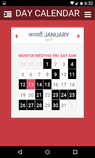 Day Hindi English Calendar