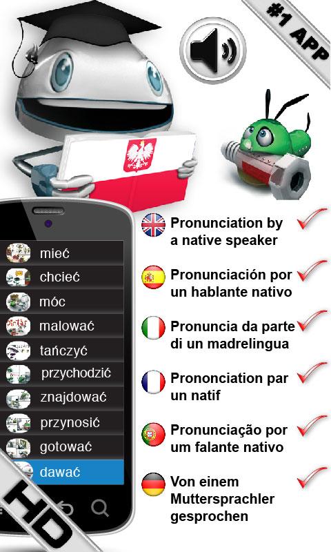 Android application Polish Verbs HD LearnBots screenshort