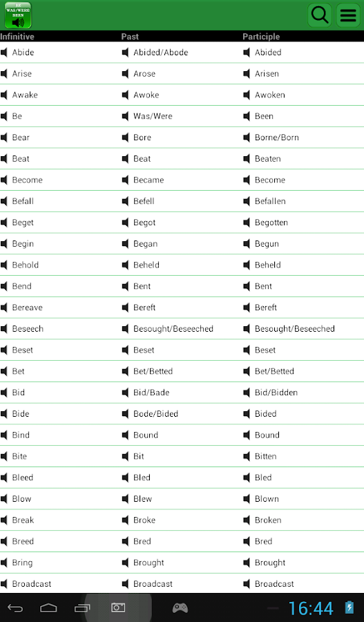 English Verb List