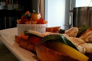 Tri-Colored Caprese Salad on Toast with Peach-Balsamic Vinegar