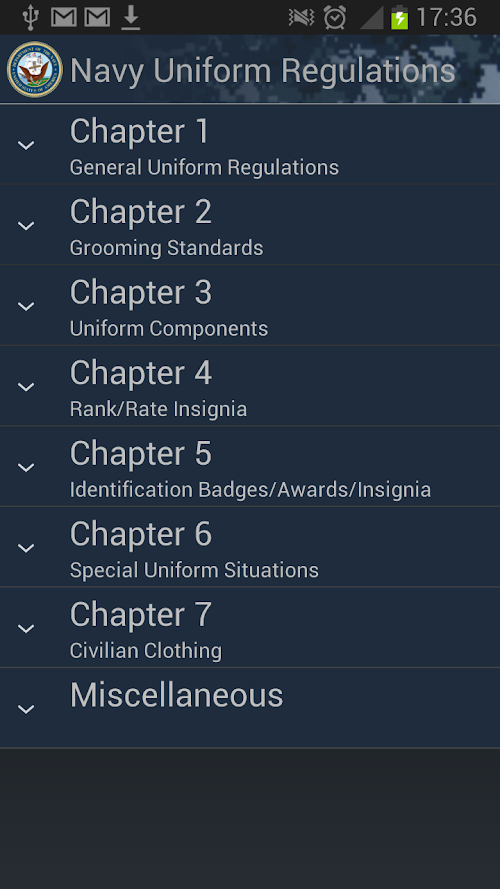 Android application Navy Uniform Regulations screenshort
