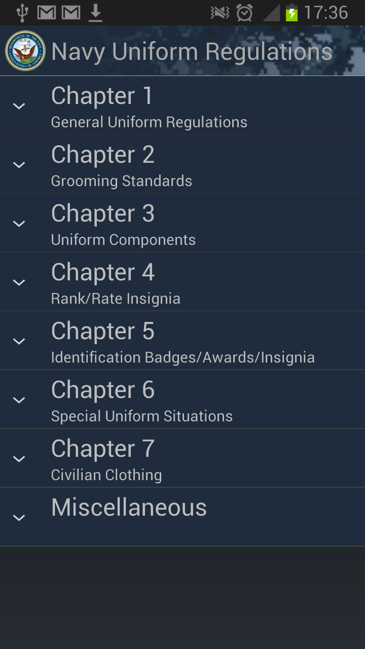 Navy Uniform Regulations Screen 1