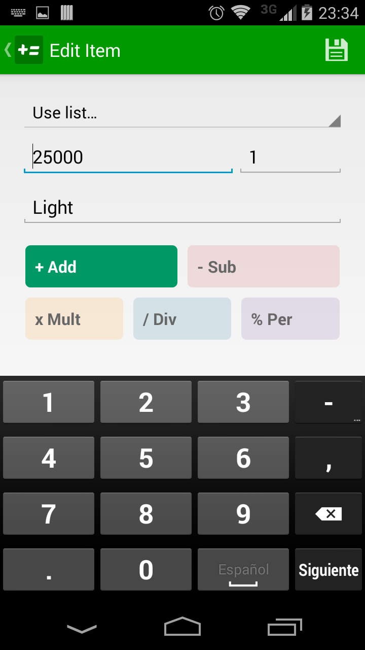 HowMuch Pro, Lists Calculator Screen 3