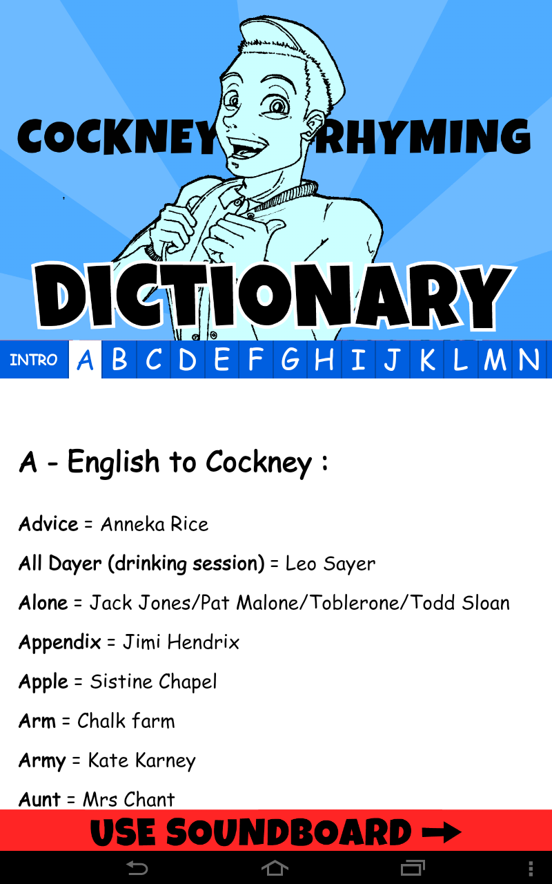 Cockney: Talking dictionary! Screen 1