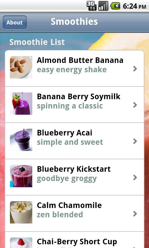 Android application Smoothies screenshort