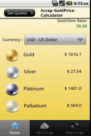 Android application Scrap Gold Price Calculator screenshort