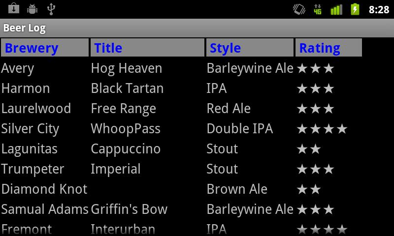 Beer Log Screen 1