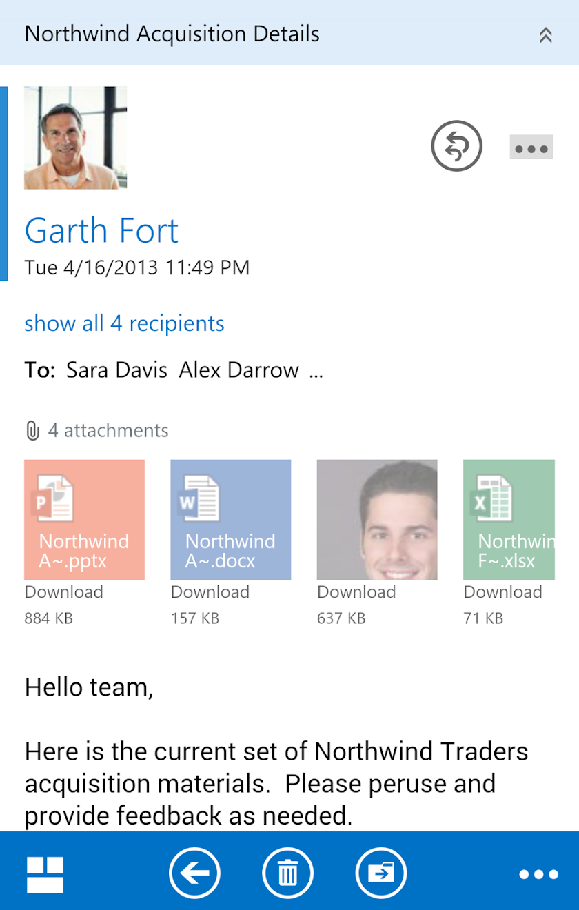 OWA for Android (Pre-Release) Screen 2