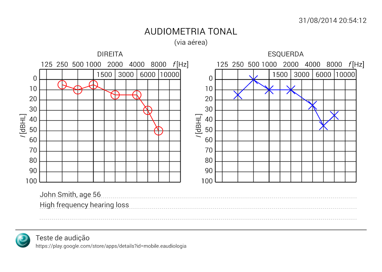   Teste de audição: captura de tela 