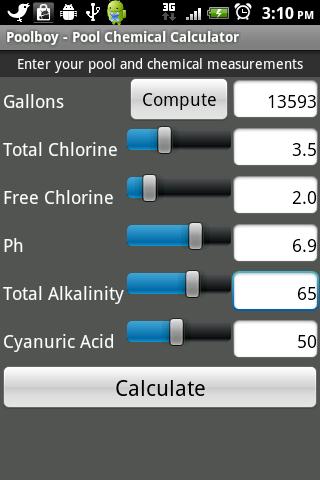 Pool Chemical Calculator Screen 2