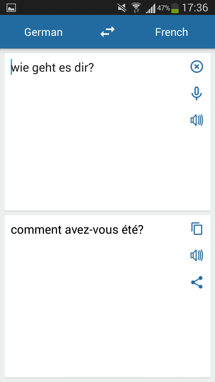 German French Translator Screen 2