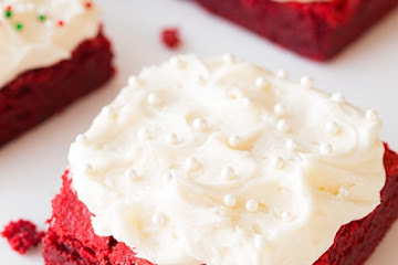 Red Velvet Brownies with Fluffy Cream Cheese Frosting