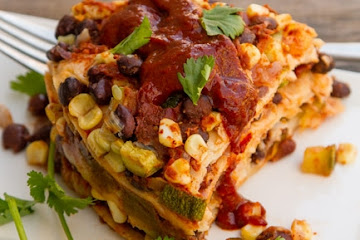 Stacked Veggie & Smoky Black Bean Enchilada