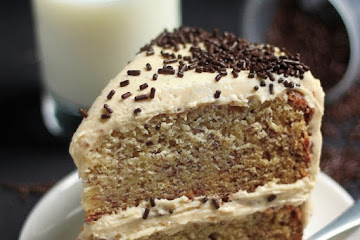 Banana Layer Cake with Salted Honey Peanut Butter Frosting