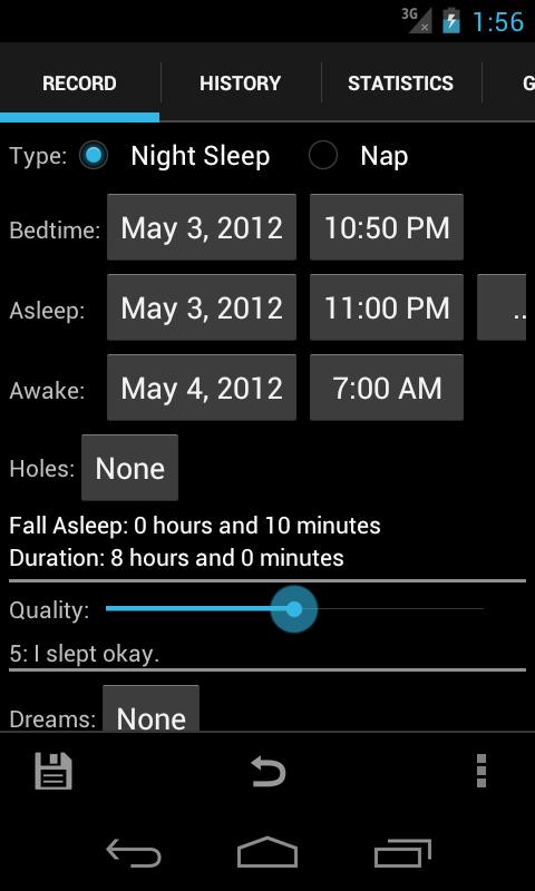 Android application Sleepmeter screenshort