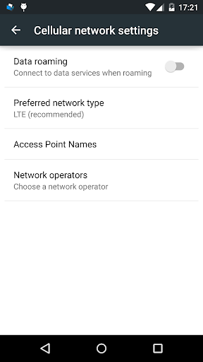 Network settings shortcut