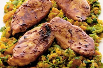 Glazed chicken over winter mash