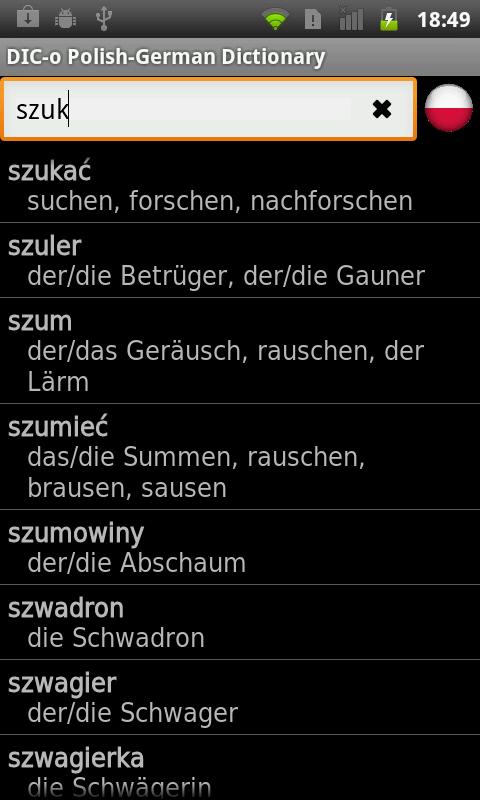 Polish - German offline dict. Screen 2
