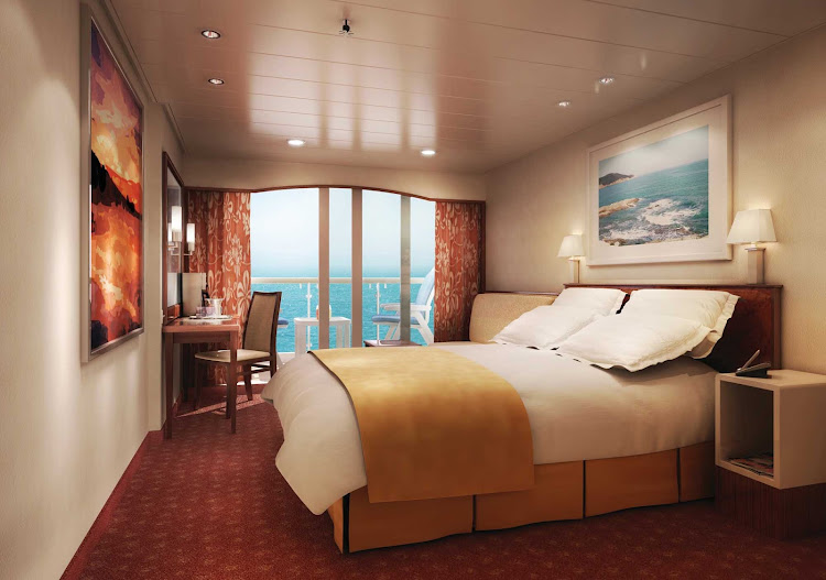 The Balcony Stateroom aboard Norwegian Spirit can house up to three guests. It offers comfortable beds and magnificent views from a private balcony.