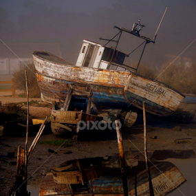 old boat in a mirror  by Maria Ferreira - Landscapes Waterscapes