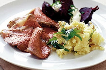 Salt crust sirloin with roasted beetroot & horseradish cream