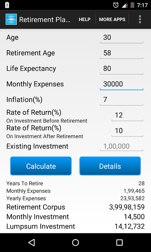 Android application Retirement Planner Pro screenshort