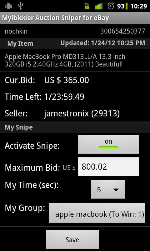 Myibidder Sniper for eBay Pro Screen 2