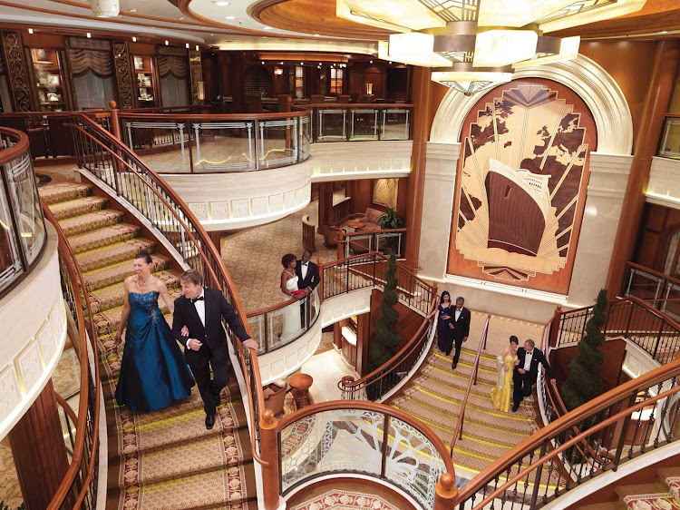 The Grand Lobby of Queen Elizabeth, one of the most storied ships at sea.