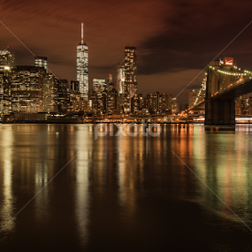 Brooklyn Bridge by Ferruccio Galbiati - City,  Street & Park Night
