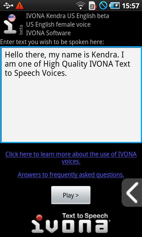 Android application IVONA Text-to-Speech HQ screenshort