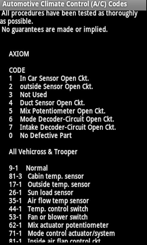 Climate Control (A/C) Codes Screen 3