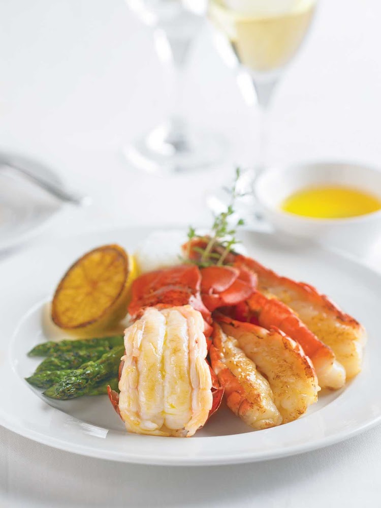 A  broiled Lobster Tail and King Prawns dish straight from the Princess Cruises kitchen. 