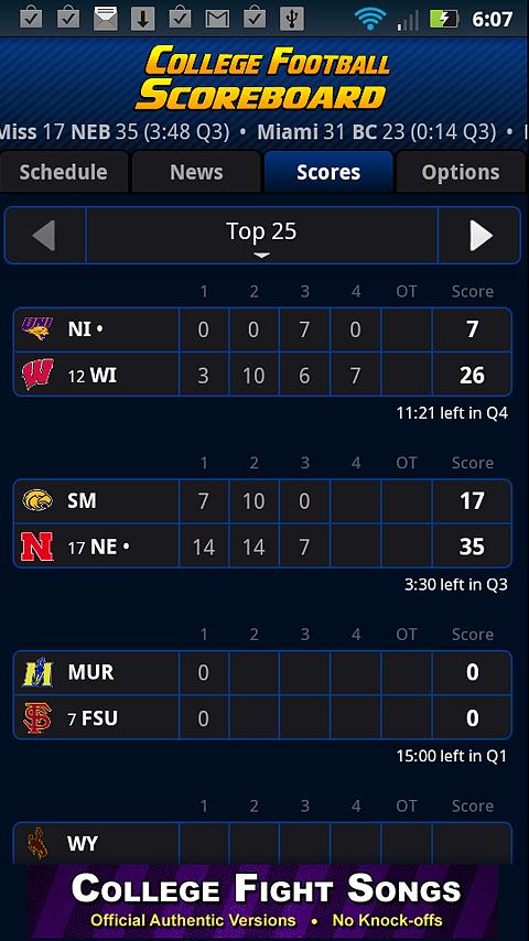 College Football Scoreboard Screen 2