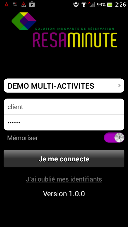 Android application ResaMinute screenshort