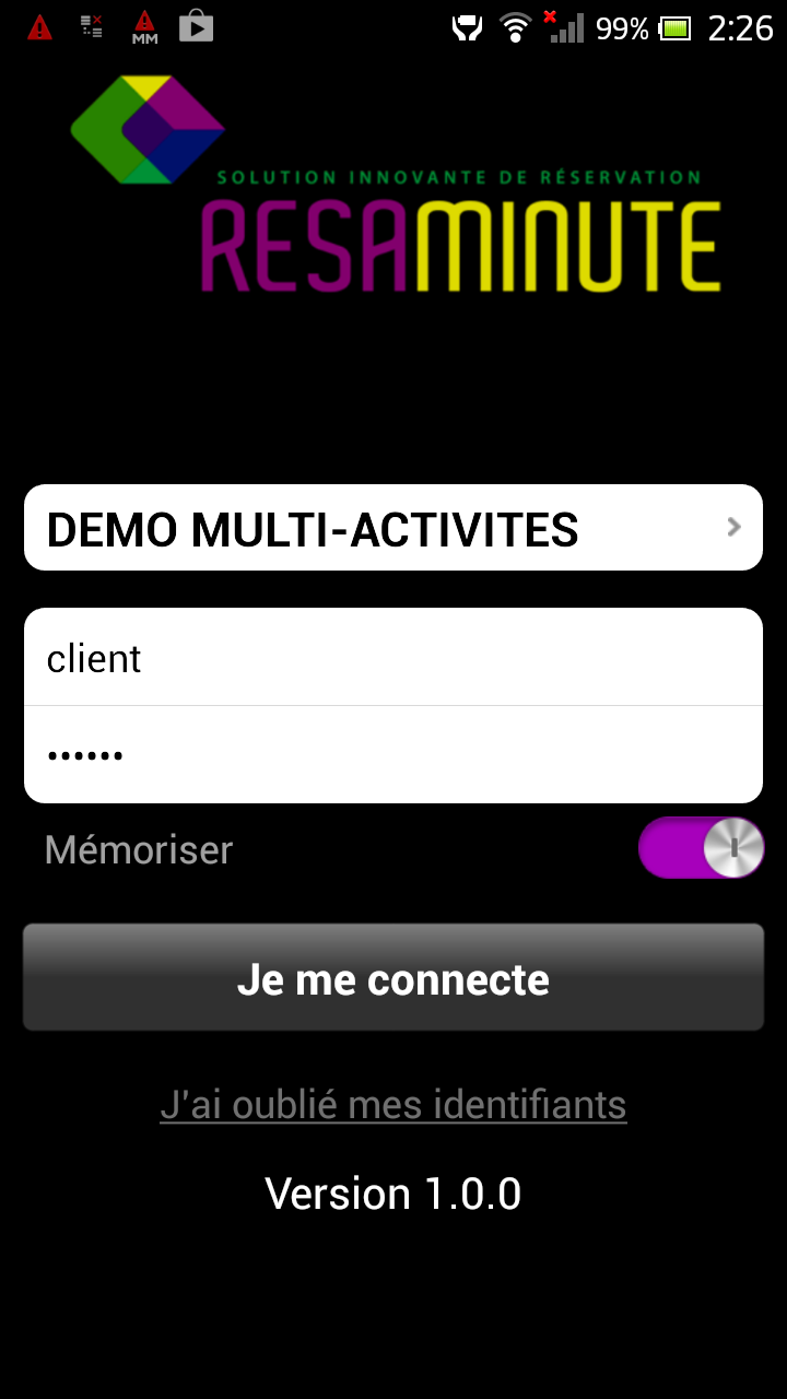 ResaMinute Screen 1